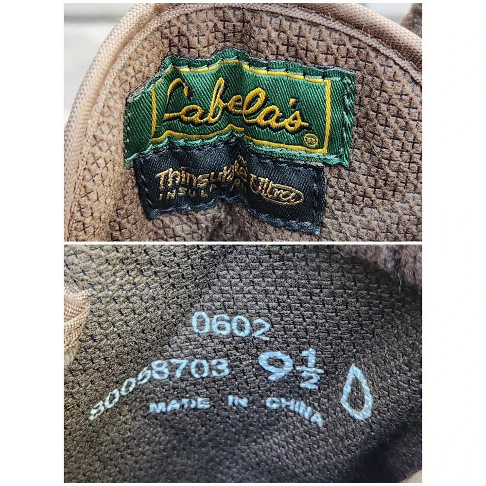Vintage y2k Cabela's Hunting Boots Brown Camo Thinsulate Ultra Vibram Mens 9.5 D